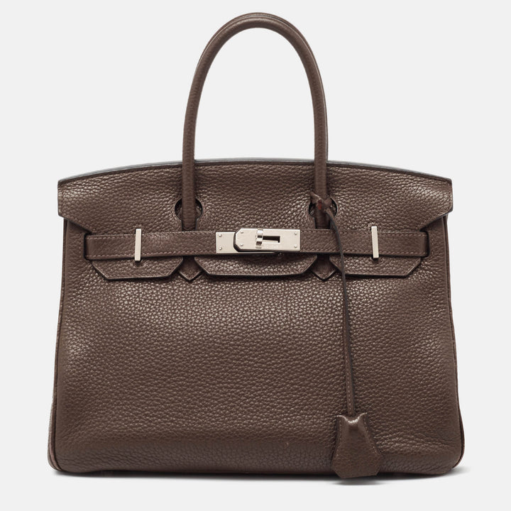 Top quality Hermes Chocolat Taurillon Clemence Leather Palladium Finish Birkin 30 Bag