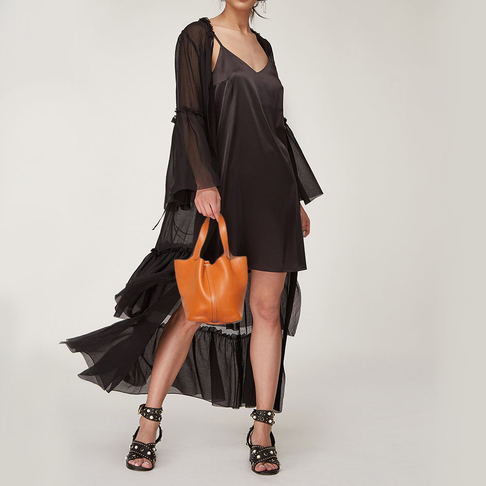 Top quality Hermes Orange Taurillon Clemence Leather Picotin Lock 22 Bag