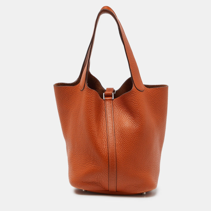 Top quality Hermes Orange Taurillon Clemence Leather Picotin Lock 22 Bag