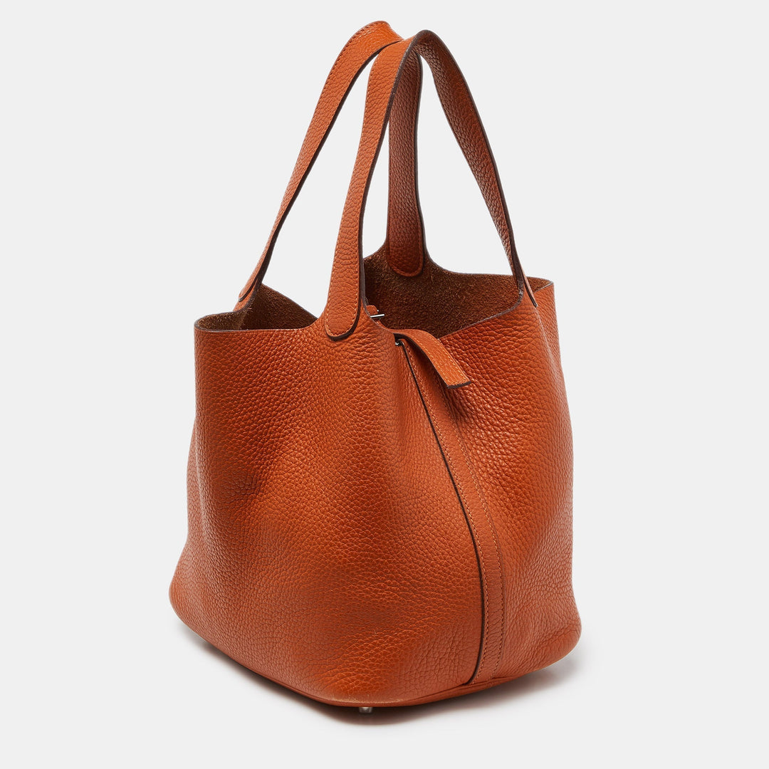 Top quality Hermes Orange Taurillon Clemence Leather Picotin Lock 22 Bag
