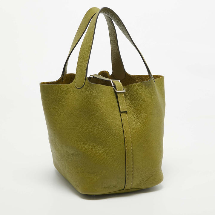 HERMES Vert Chartreuse Taurillon Clemence Leather Picotin 22 Bag