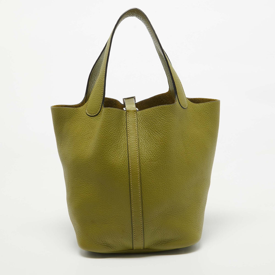 HERMES Vert Chartreuse Taurillon Clemence Leather Picotin 22 Bag