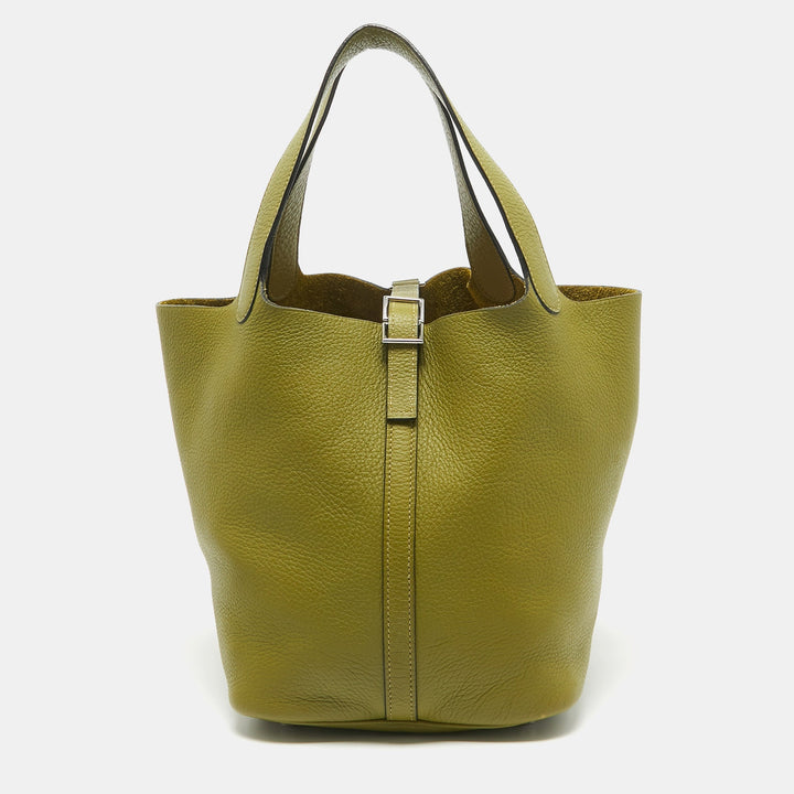 HERMES Vert Chartreuse Taurillon Clemence Leather Picotin 22 Bag
