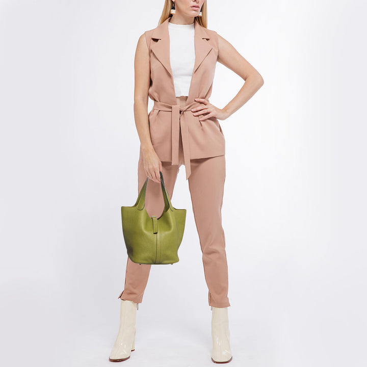 HERMES Vert Chartreuse Taurillon Clemence Leather Picotin 22 Bag