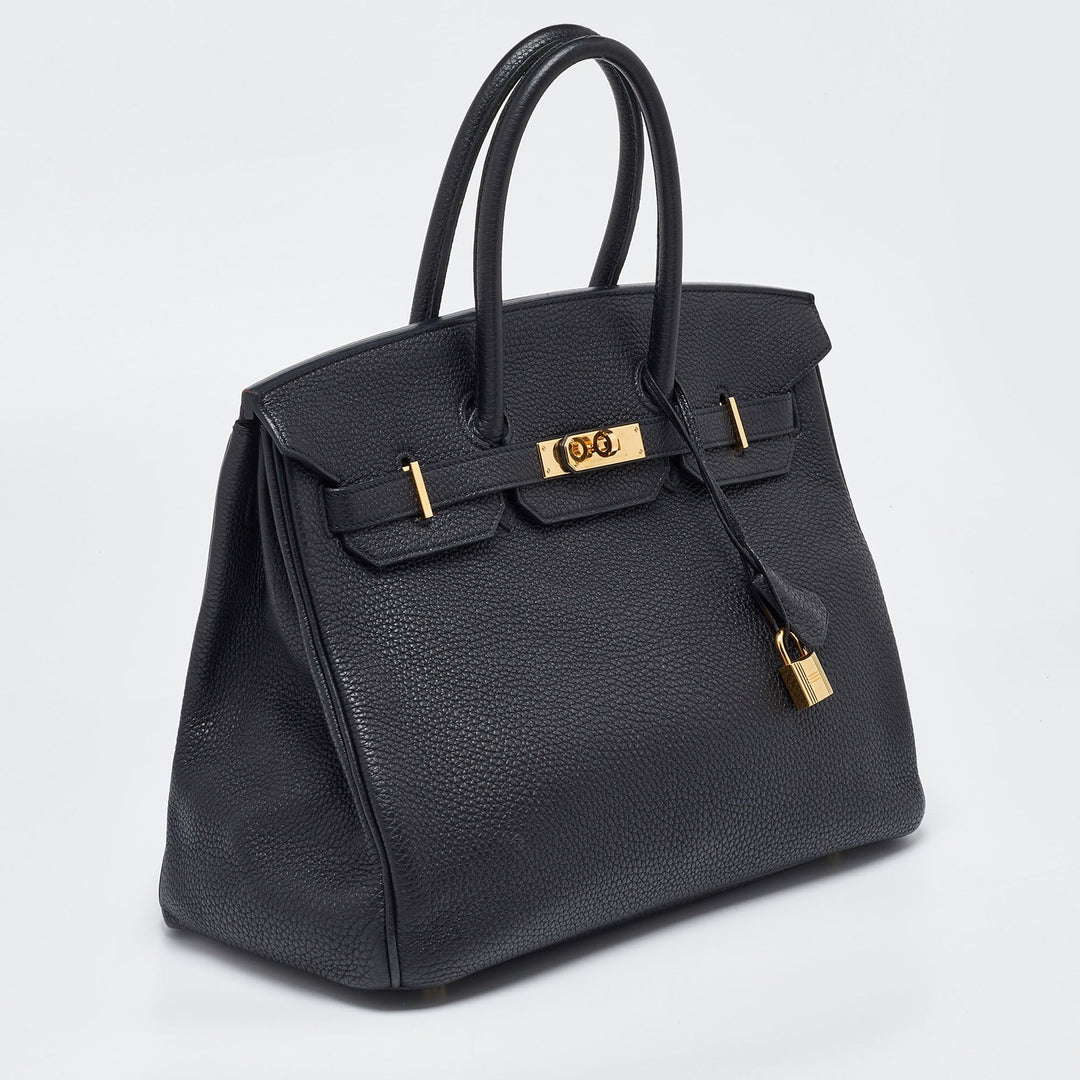 Premium Handmade Hermes Black Togo Leather Gold Finish Birkin 35 Bag