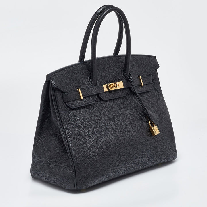 Premium Handmade Hermes Black Togo Leather Gold Finish Birkin 35 Bag