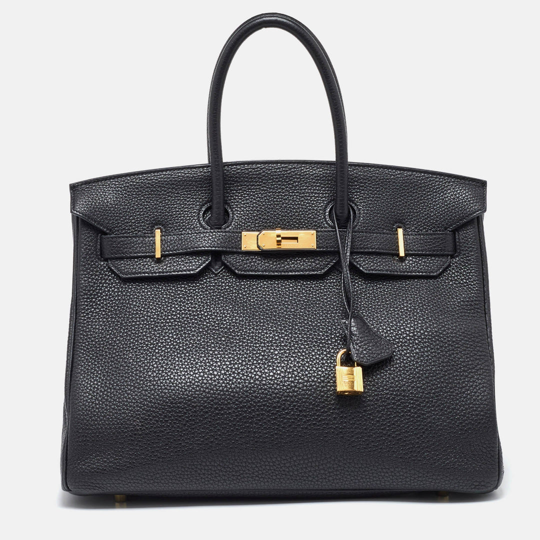 Premium Handmade Hermes Black Togo Leather Gold Finish Birkin 35 Bag
