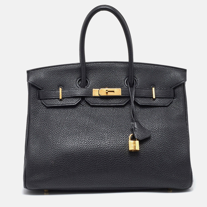 Premium Handmade Hermes Black Togo Leather Gold Finish Birkin 35 Bag