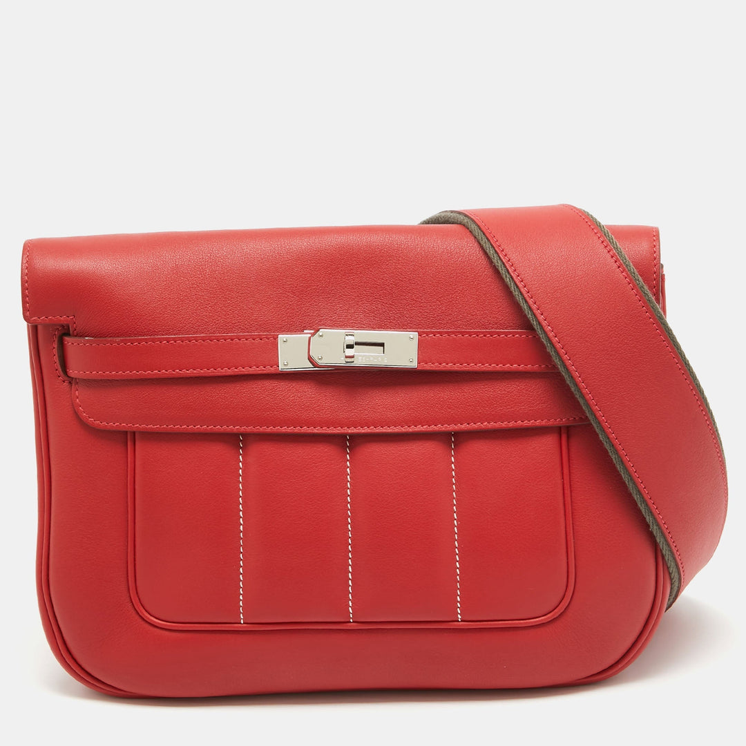 Hermes Rouge Tomate Swift Leather Palladium Finish Berline 28 Bag