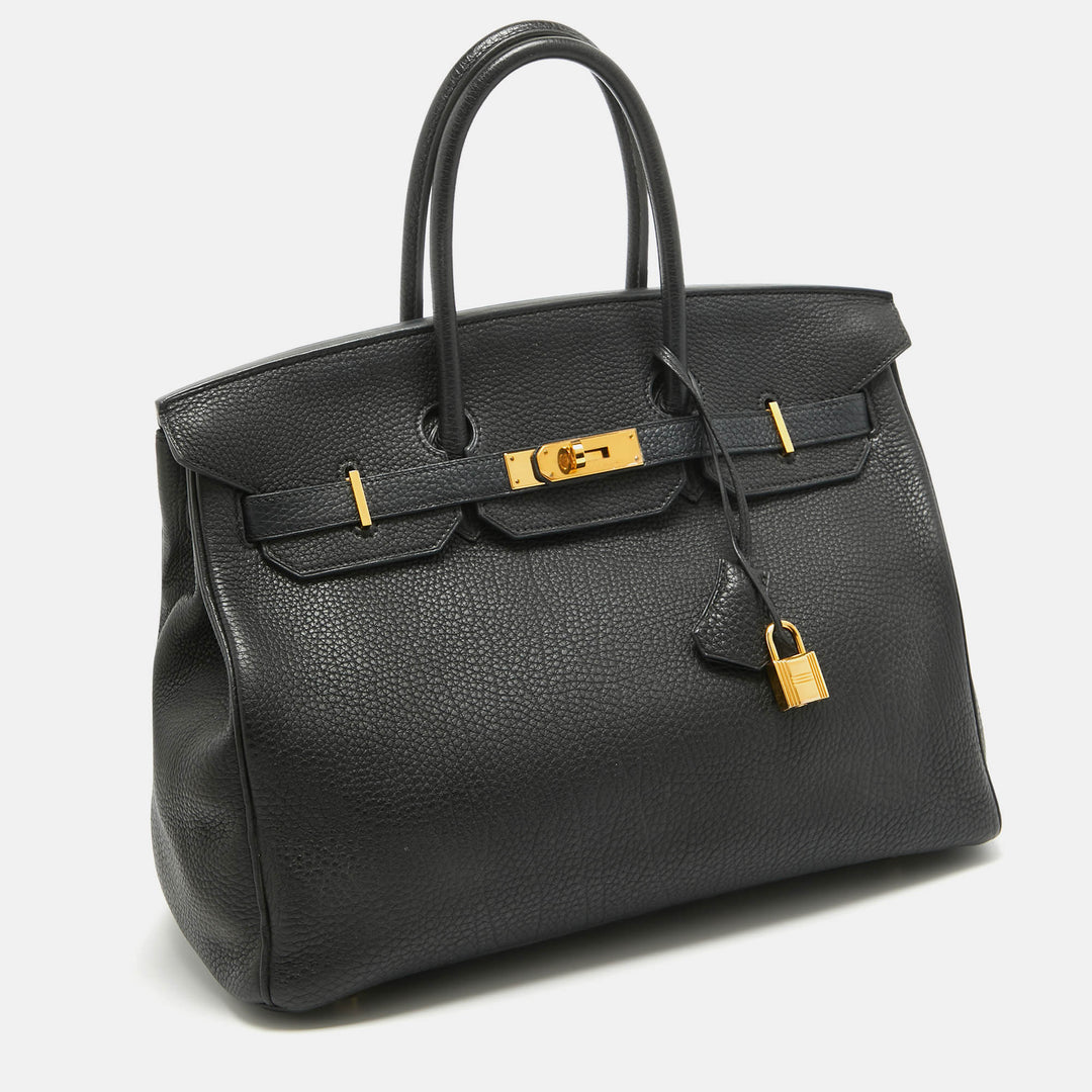 Premium Handmade Hermes Noir Togo Leather Gold Finish Birkin 35 Bag