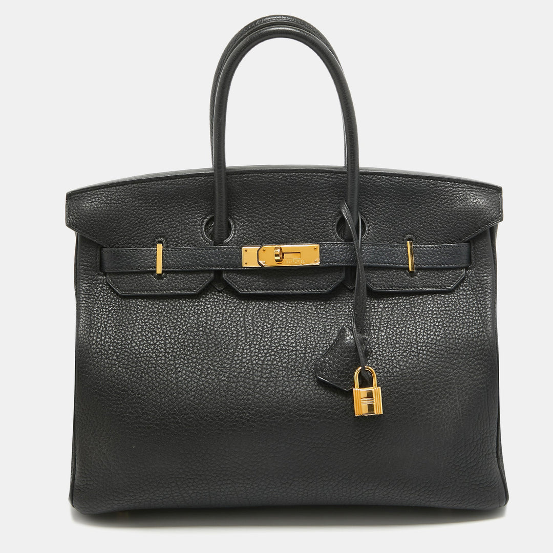 Premium Handmade Hermes Noir Togo Leather Gold Finish Birkin 35 Bag