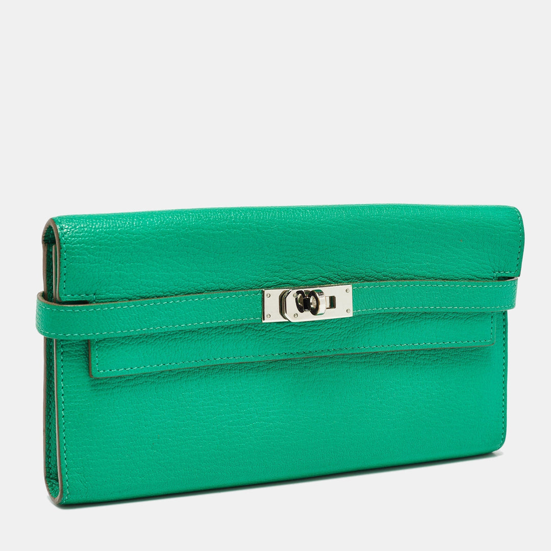 Premium Handmade Hermes Menthe Chevre Mysore Leather Kelly Longue Wallet