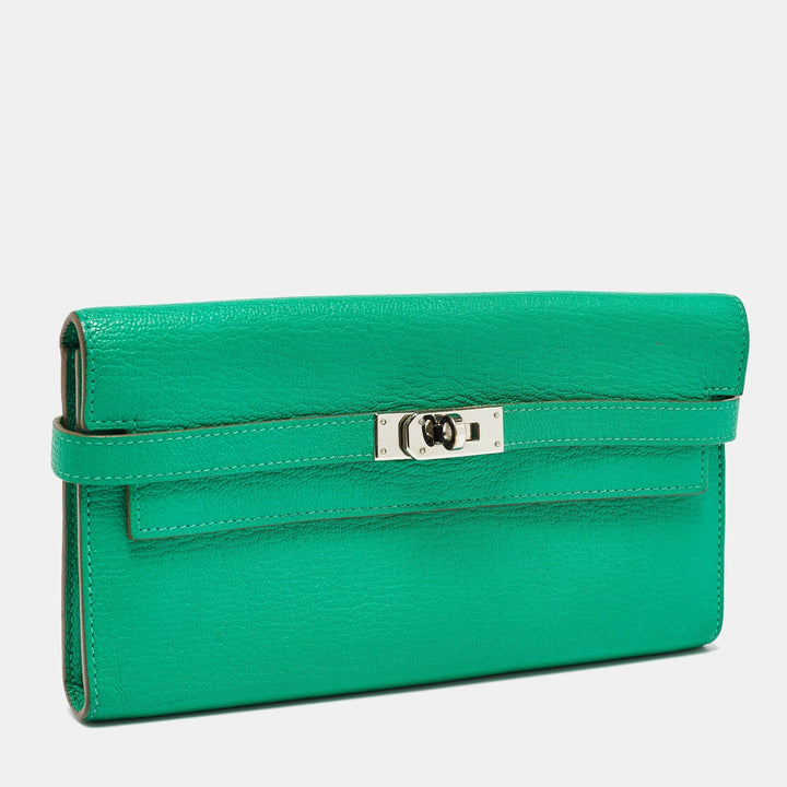 Premium Handmade Hermes Menthe Chevre Mysore Leather Kelly Longue Wallet