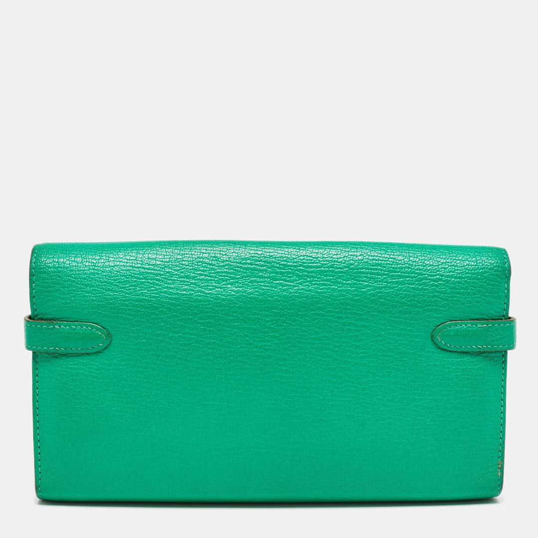 Premium Handmade Hermes Menthe Chevre Mysore Leather Kelly Longue Wallet
