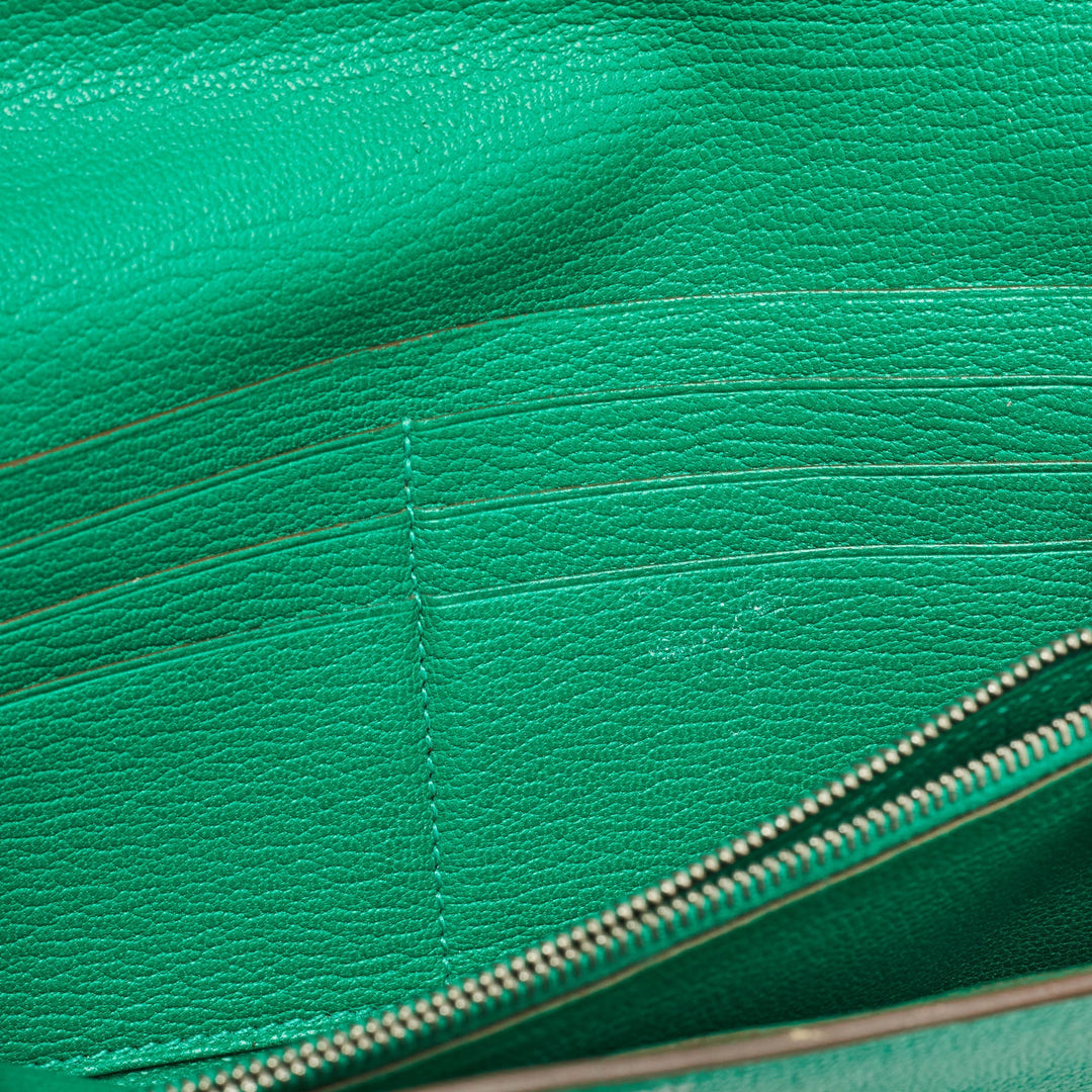 HERMES Menthe Chevre Mysore Leather Kelly Longue Wallet