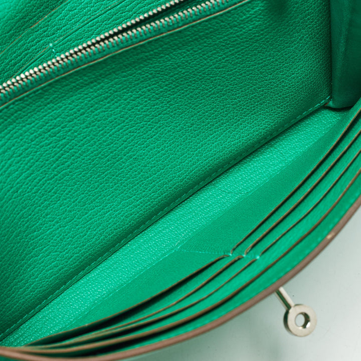 HERMES Menthe Chevre Mysore Leather Kelly Longue Wallet