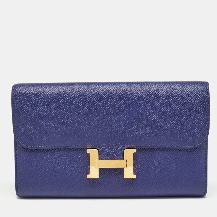 Premium Handmade Hermes Bleu Encre Epsom Leather Constance Long Wallet
