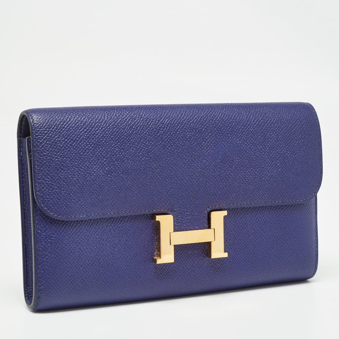 Premium Handmade Hermes Bleu Encre Epsom Leather Constance Long Wallet
