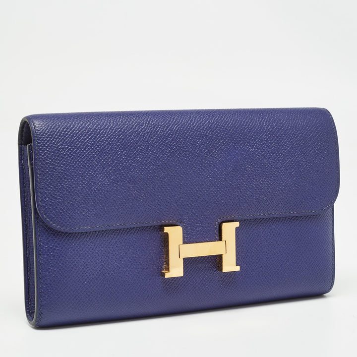 Premium Handmade Hermes Bleu Encre Epsom Leather Constance Long Wallet