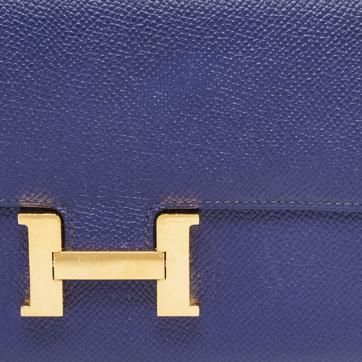 Premium Handmade Hermes Bleu Encre Epsom Leather Constance Long Wallet