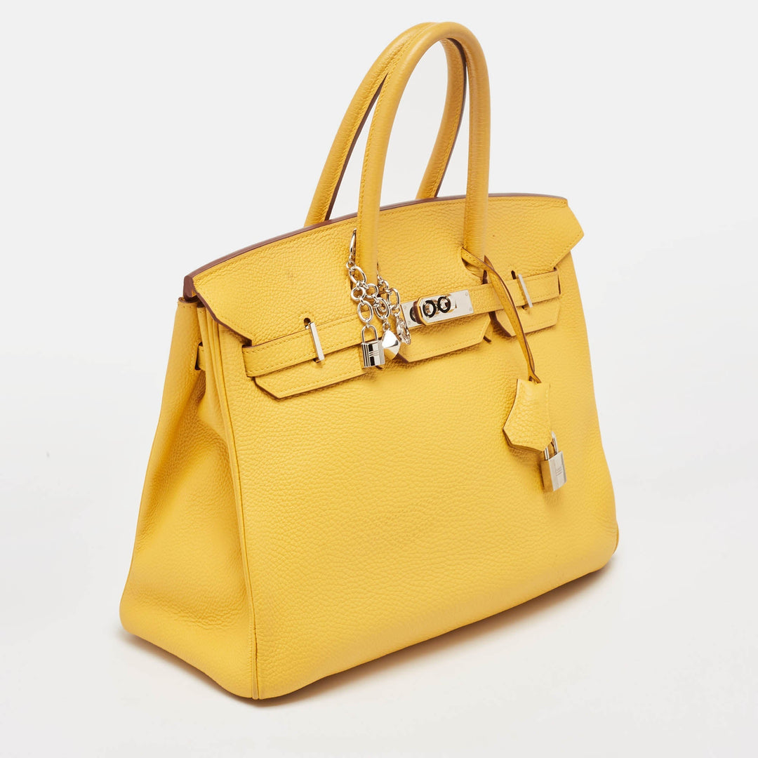 Premium Handmade Hermes Soleil Togo Leather Palladium Finish Birkin 35 Bag