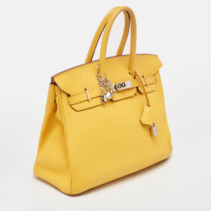 Premium Handmade Hermes Soleil Togo Leather Palladium Finish Birkin 35 Bag