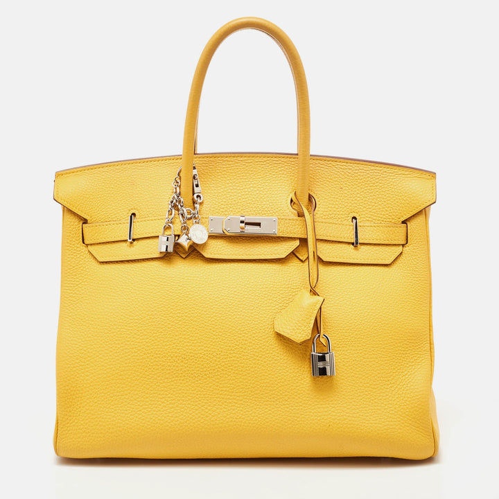 Premium Handmade Hermes Soleil Togo Leather Palladium Finish Birkin 35 Bag