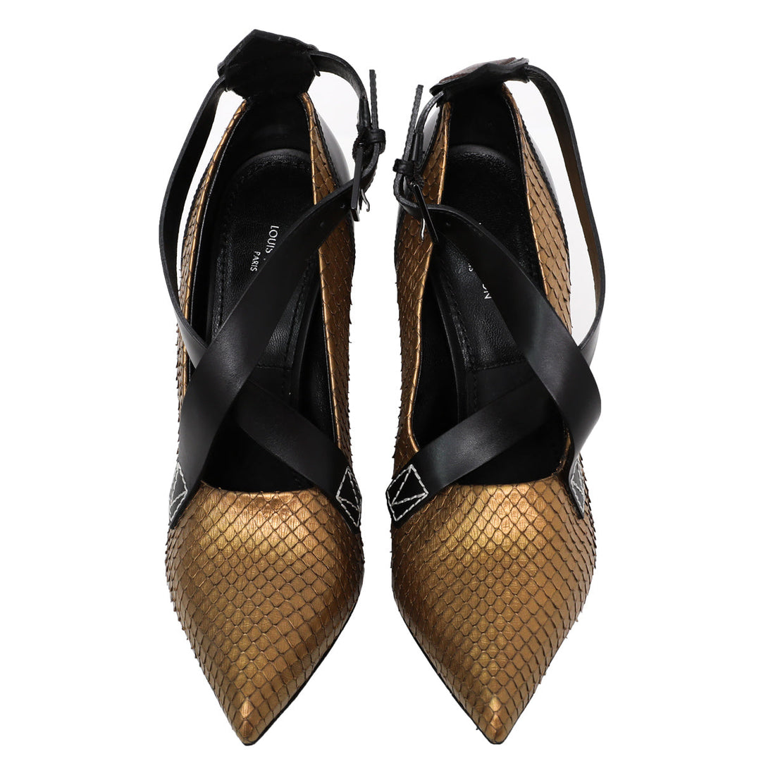 Louis Vuitton Bicolor Python Gamble Diva Pump 38