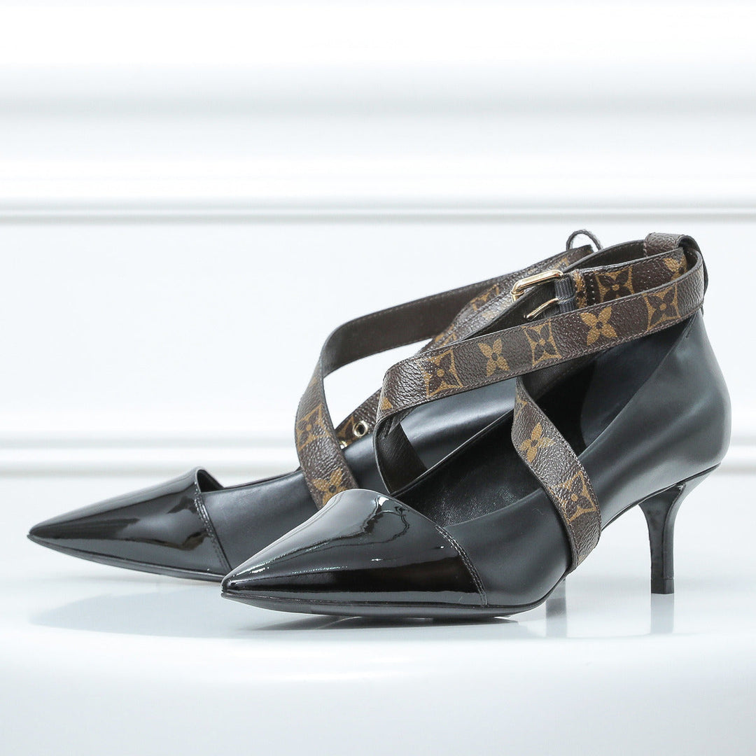 Louis Vuitton Bicolor Monogram Strap Pumps 37.5