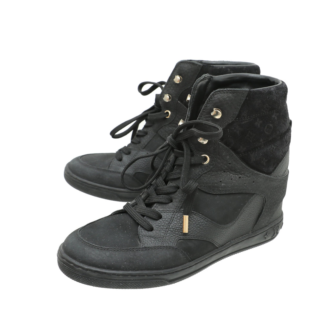 Louis Vuitton Black Monogram Suede Cliff Wedge Sneaker 36