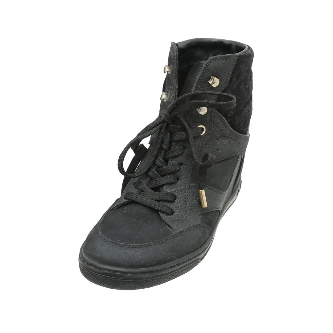 Louis Vuitton Black Monogram Suede Cliff Wedge Sneaker 36