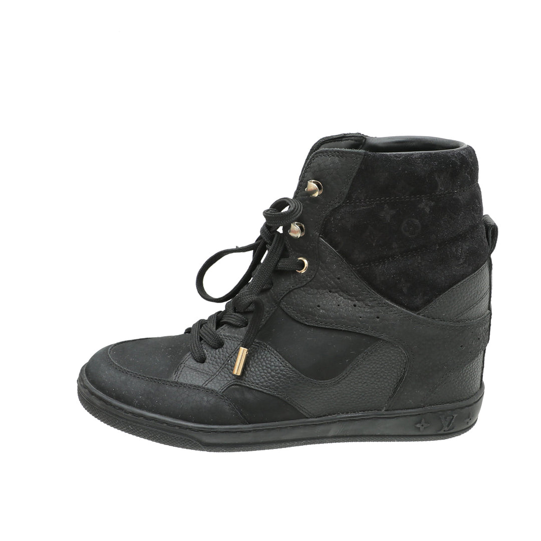 Louis Vuitton Black Monogram Suede Cliff Wedge Sneaker 36
