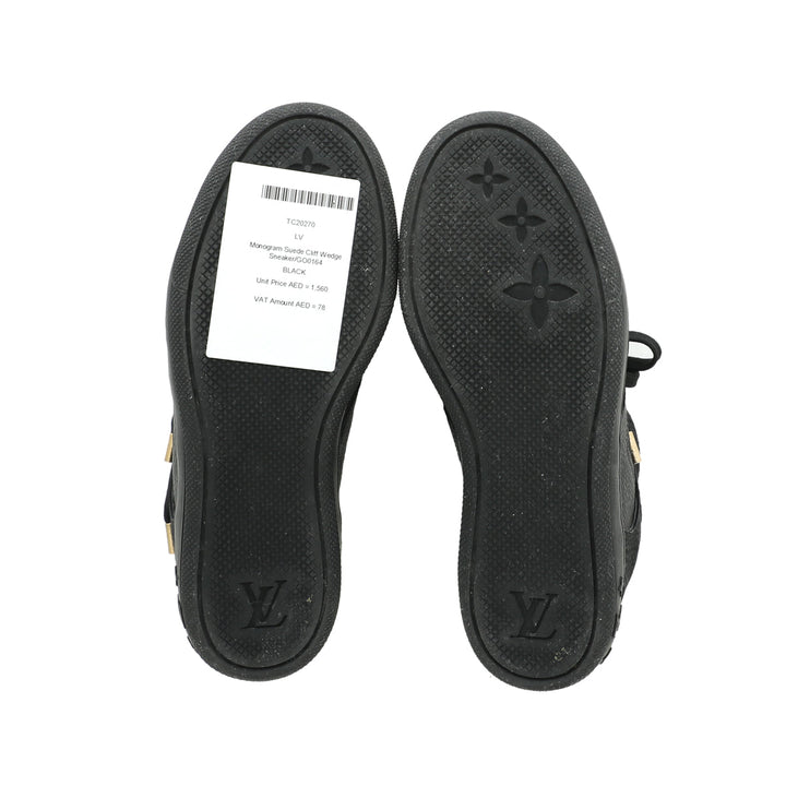 Louis Vuitton Black Monogram Suede Cliff Wedge Sneaker 36