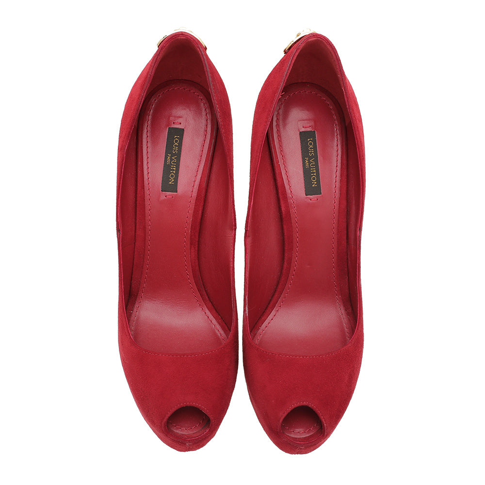 Louis Vuitton Red Suede Oh Really Pumps 39.5