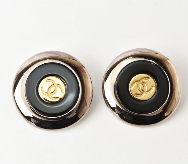 Top Quality Chanel Vintage Earrings Coco Mark Circle Gold/Black/Silver