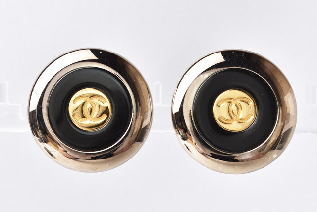 Top Quality Chanel Vintage Earrings Coco Mark Circle Gold/Black/Silver