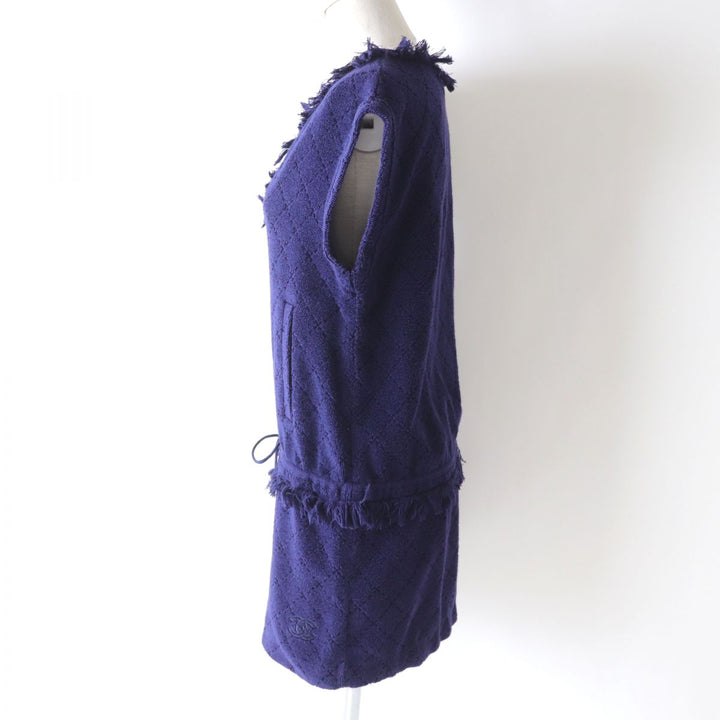 Chanel COCO Mark Matelasse Dress Navy 38