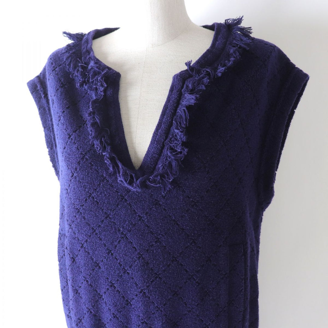 Chanel COCO Mark Matelasse Dress Navy 38