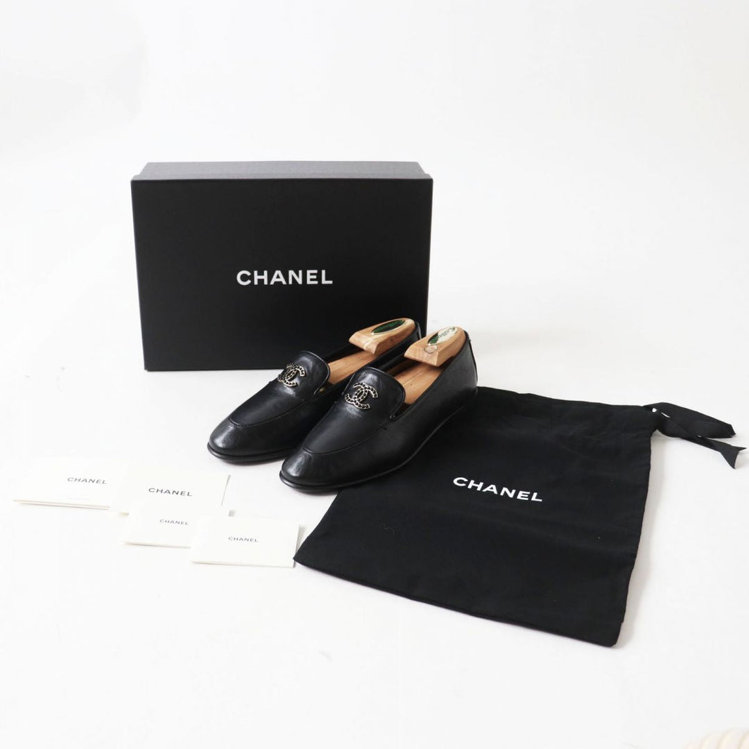 Top Quality Chanel COCO Mark Calfskin Loafers Black
