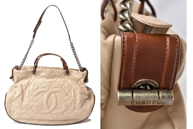 Top Quality Chanel 2way Leather Tote/Shoulder Bag Chain Coco Mark Quilted