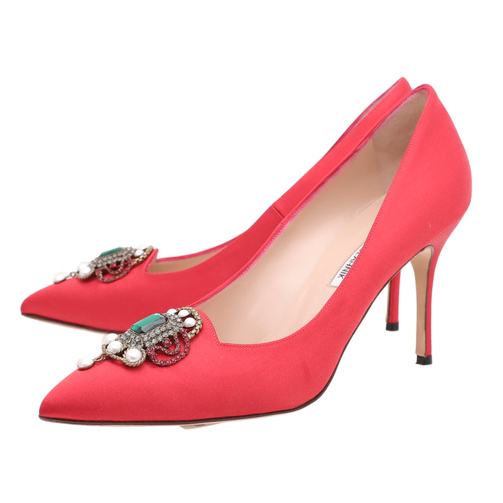 Manolo Blahnik Red Satin Eufrasia 90 Pumps 41