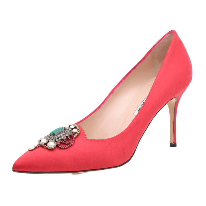 Manolo Blahnik Red Satin Eufrasia 90 Pumps 41