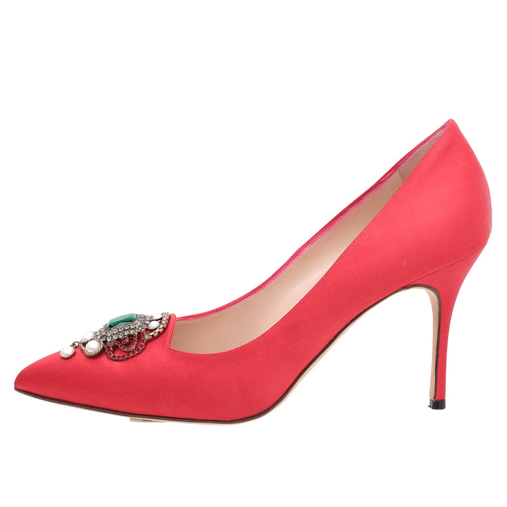 Manolo Blahnik Red Satin Eufrasia 90 Pumps 41