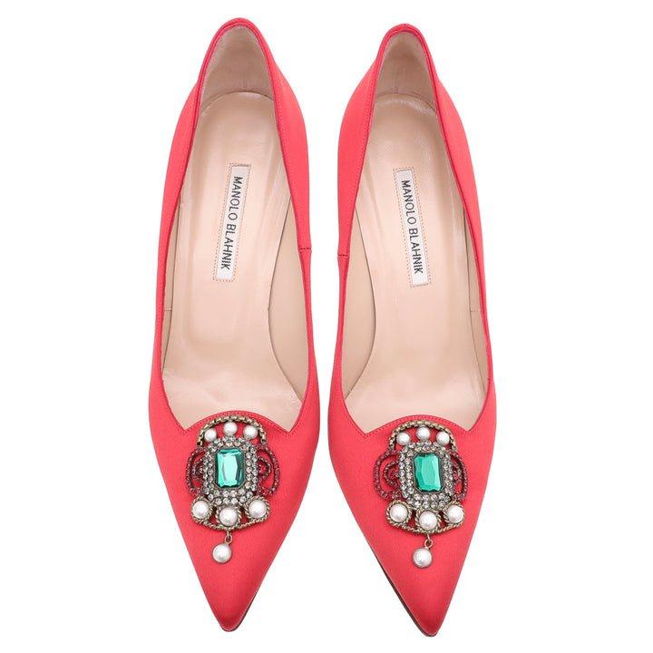 Manolo Blahnik Red Satin Eufrasia 90 Pumps 41
