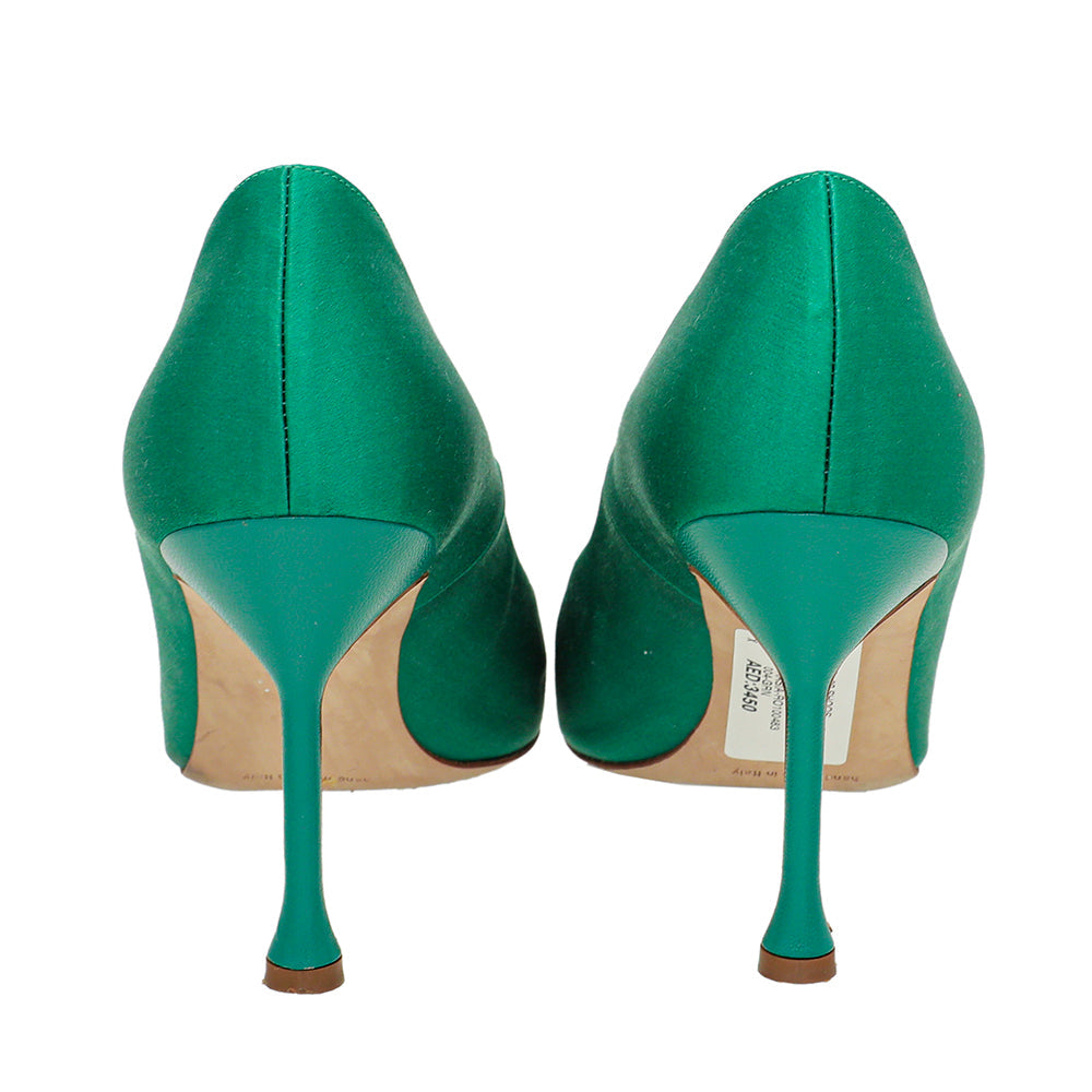 Manolo Blahnik Green Satin Eufrasia Pump 38