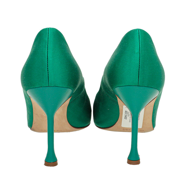 Manolo Blahnik Green Satin Eufrasia Pump 38