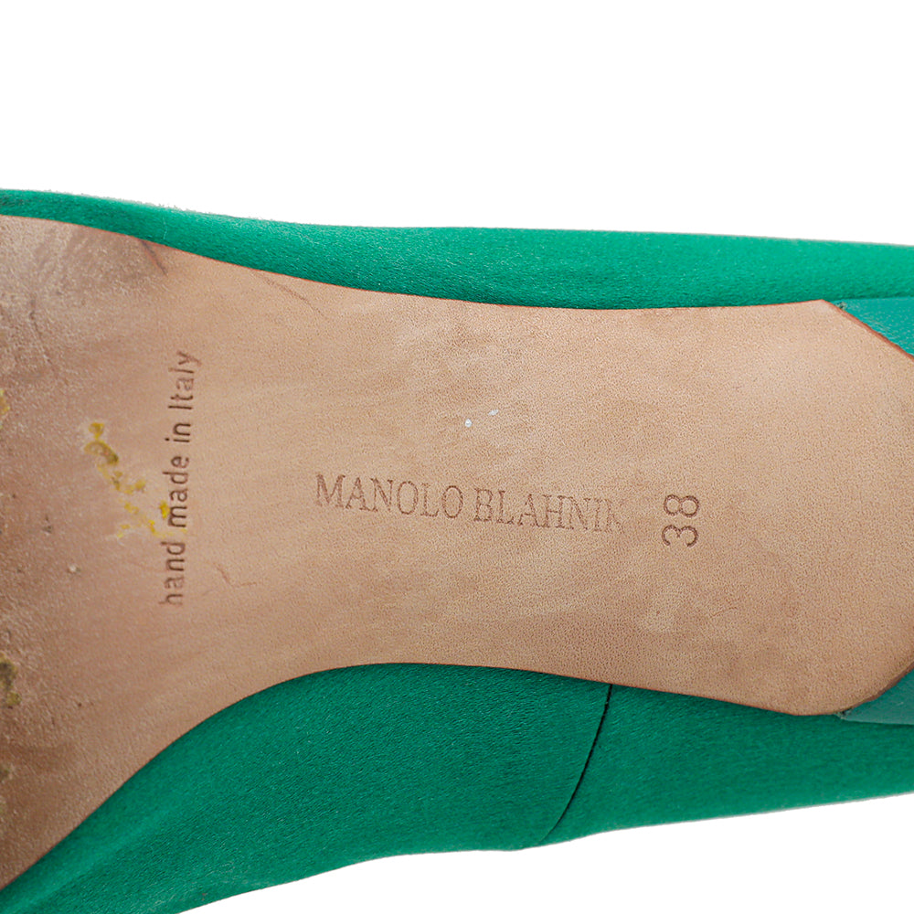 Manolo Blahnik Green Satin Eufrasia Pump 38