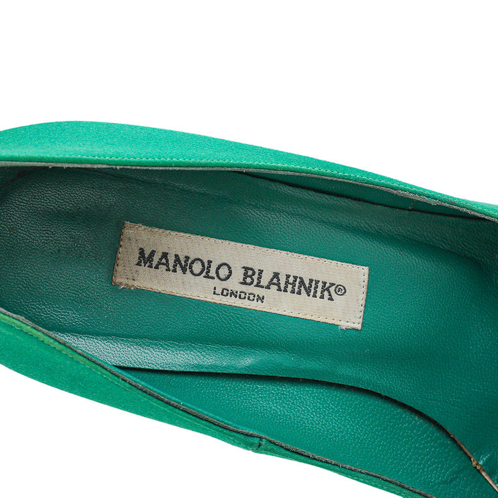 Manolo Blahnik Green Satin Eufrasia Pump 38