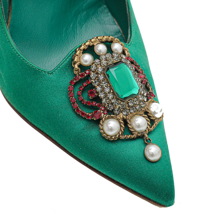 Manolo Blahnik Green Satin Eufrasia Pump 38