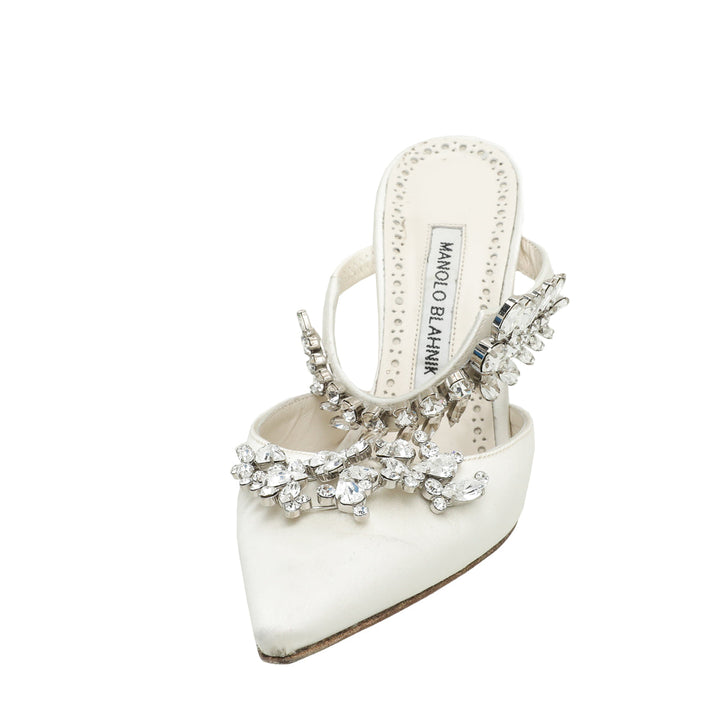 Manolo Blahnik White Satin Lurum Mules 36.5